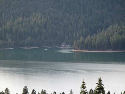 Looking at far side of Scotts Flat Lake, boat ramp and camp ground area. Notice the wind patterns