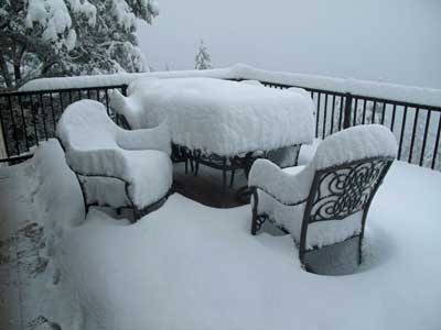There's 12 inches of snow on top of the table