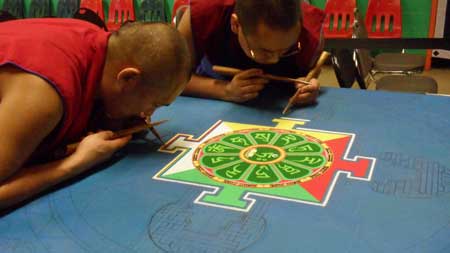 The center of the mandala.  When finished it will be about 4 feet across. Photo by John J. O'Dell