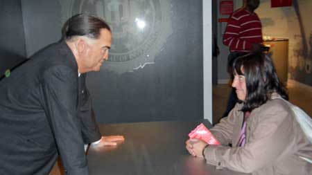 Judy Pinegar being questioned by J. Edgar Hoover, head of the FBI. (In the Wax Museum in Washingto D.C.)